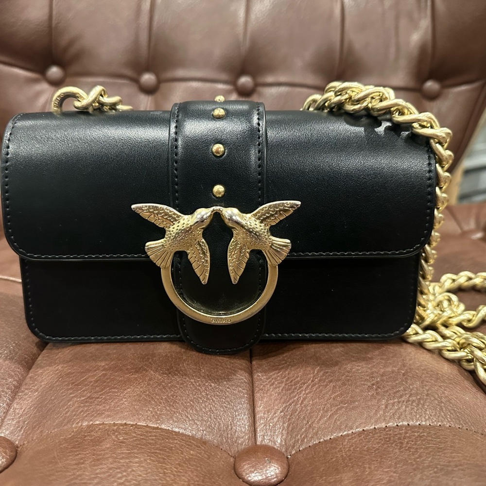 Pinko Black Crossbody Bag with Gold Chain